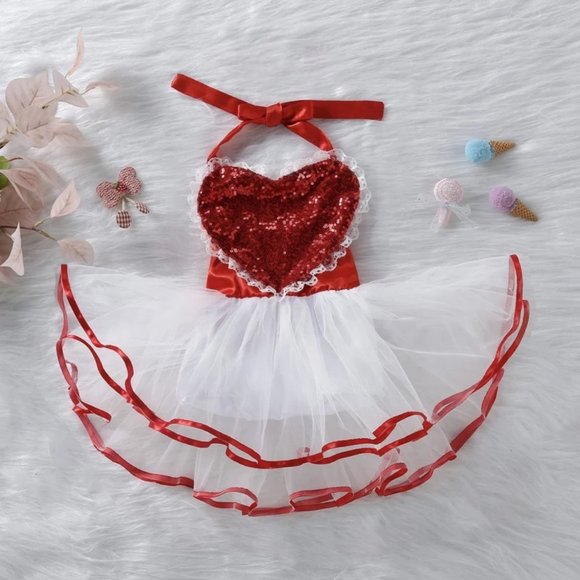 Other - Valentine's Day Sequin Heart Baby Girls Romper Tulle Tutu Dress